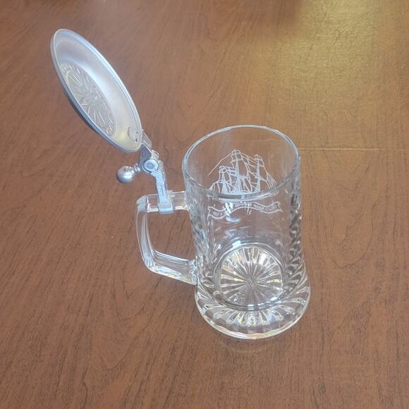 Glass Beer Stein Salem Ship Grand Turk 1786 ALWE W Germany Tankard Pewter Lid - Picture 10 of 14